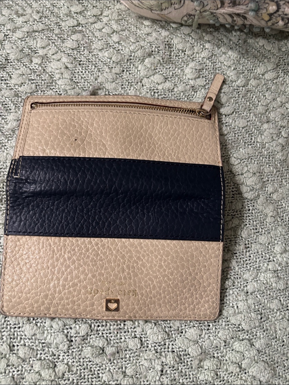 kate spade Beige and Navy Pebbled Leather Bifold Wallet